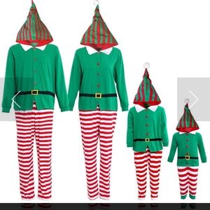 NWT Christmas Elf Zip Button Down Hoodie Onesie Pajamas 10-11 Years